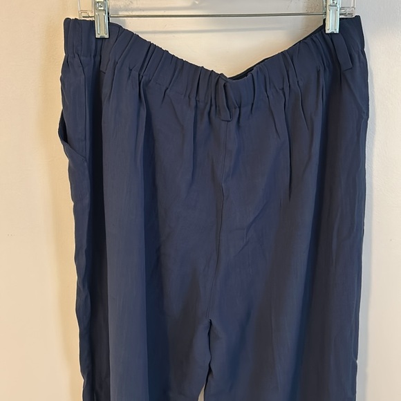 Halara High Waist Side Pocket Wide Leg Linen Feel Pants Blue - Picture 7 of 11